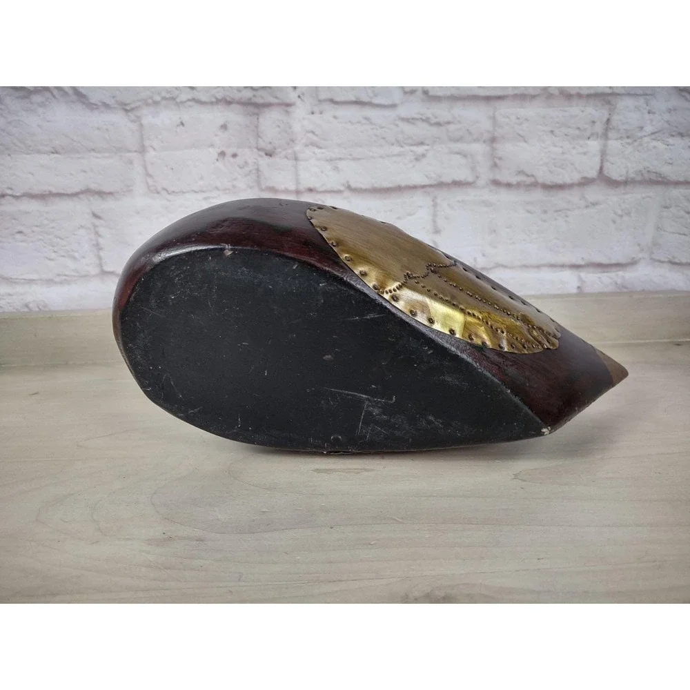 Wooden Folk Art Duck Decoy Wood Brass Country Decor 14 Inch Vtg Knicks SEE